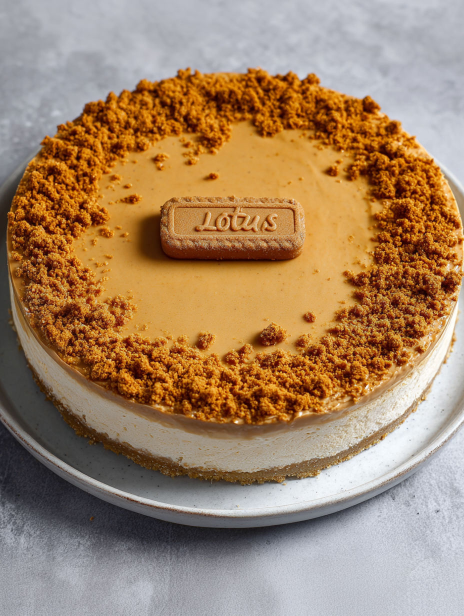 A slice of Lotus Cheesecake.