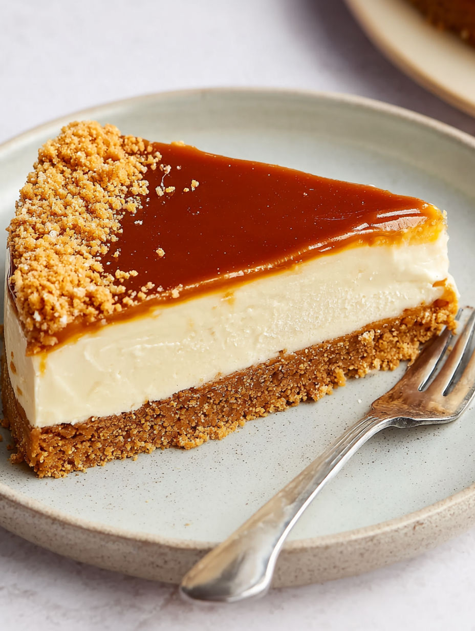 A slice of Lotus Cheesecake.