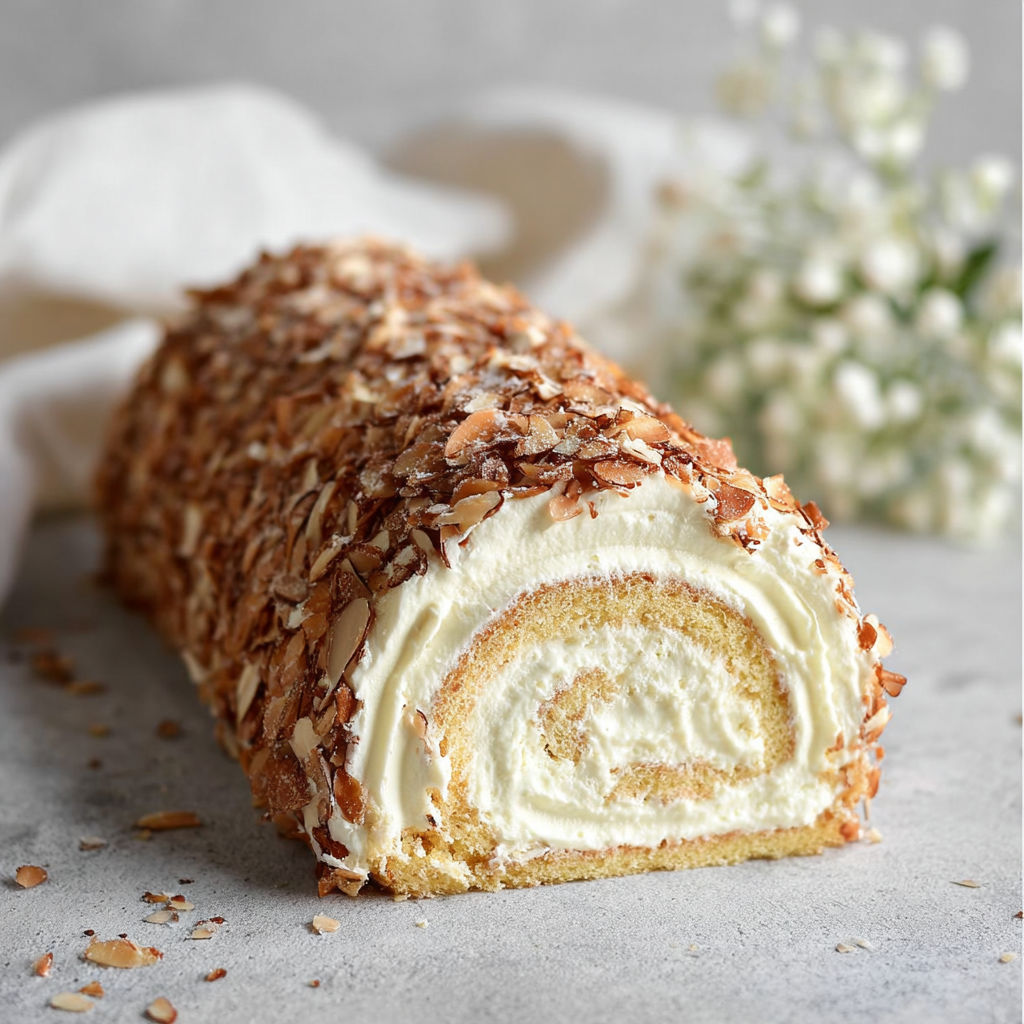 A roll of bread with vanilla cream on top.