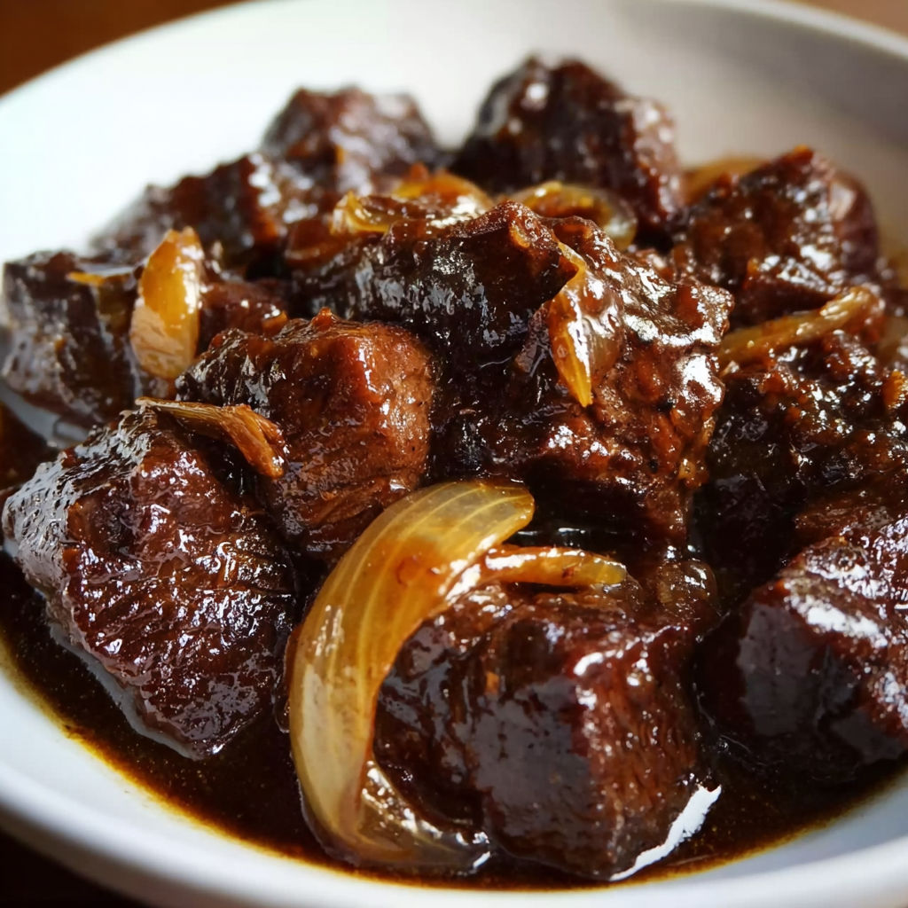 A bowl of meat in a sauce.