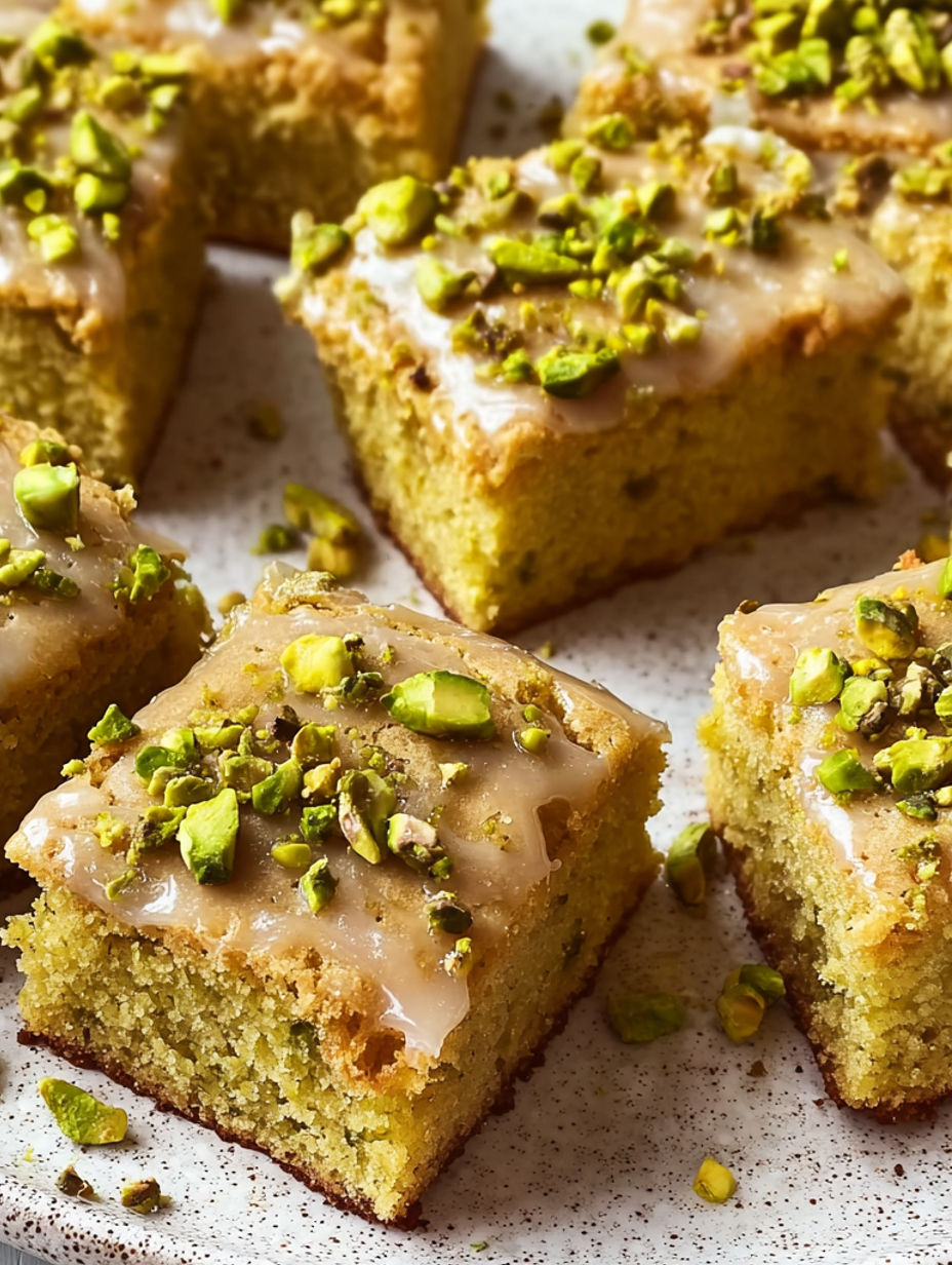 A close up of a pistachio cake with almonds.