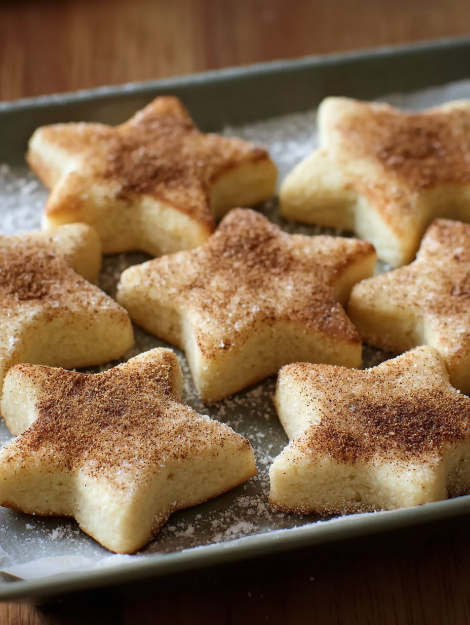 A pan of cookies with cinnamon on top.