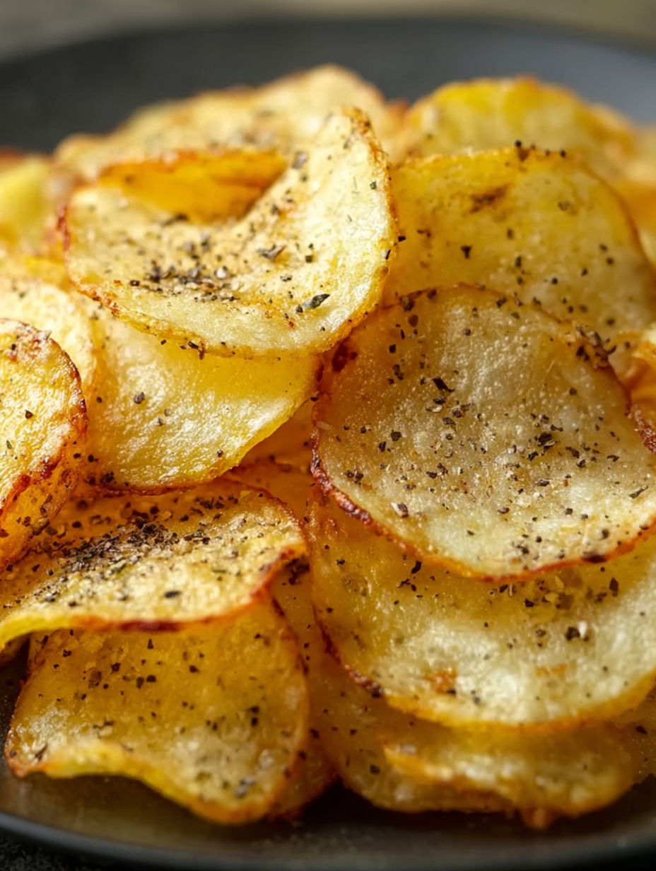 A pile of fried potato chips.