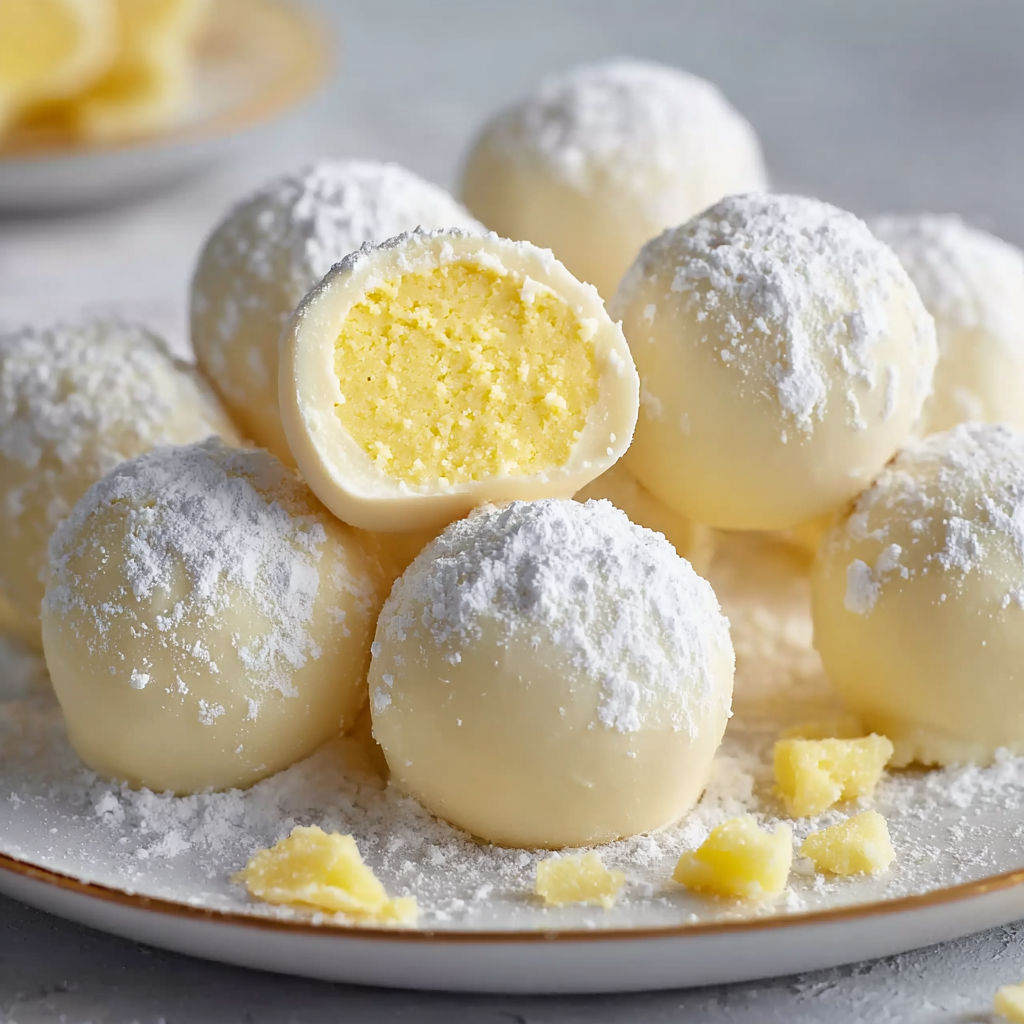 A plate of creme filled yellow balls.