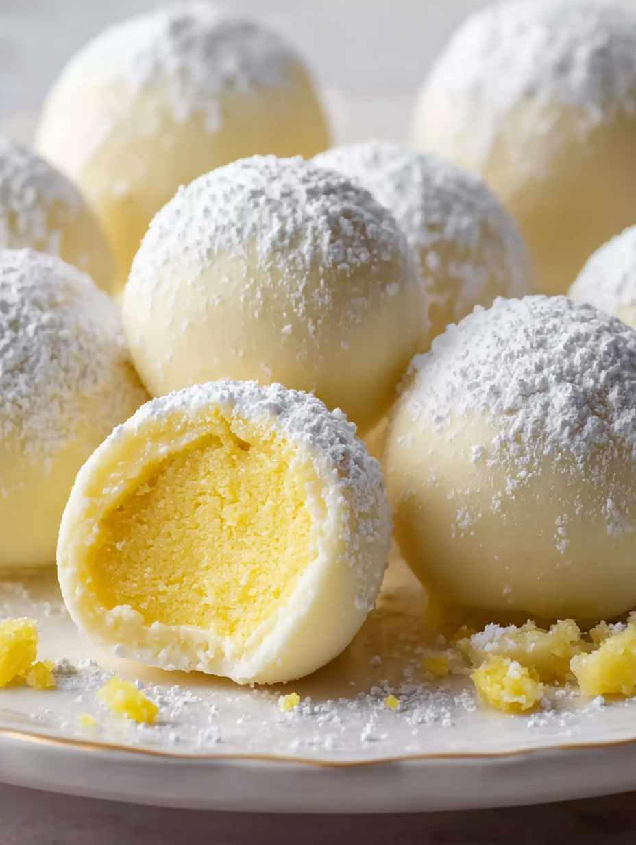 A plate of cream filled yellow balls.