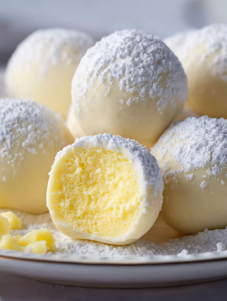 A plate of cream filled yellow balls.
