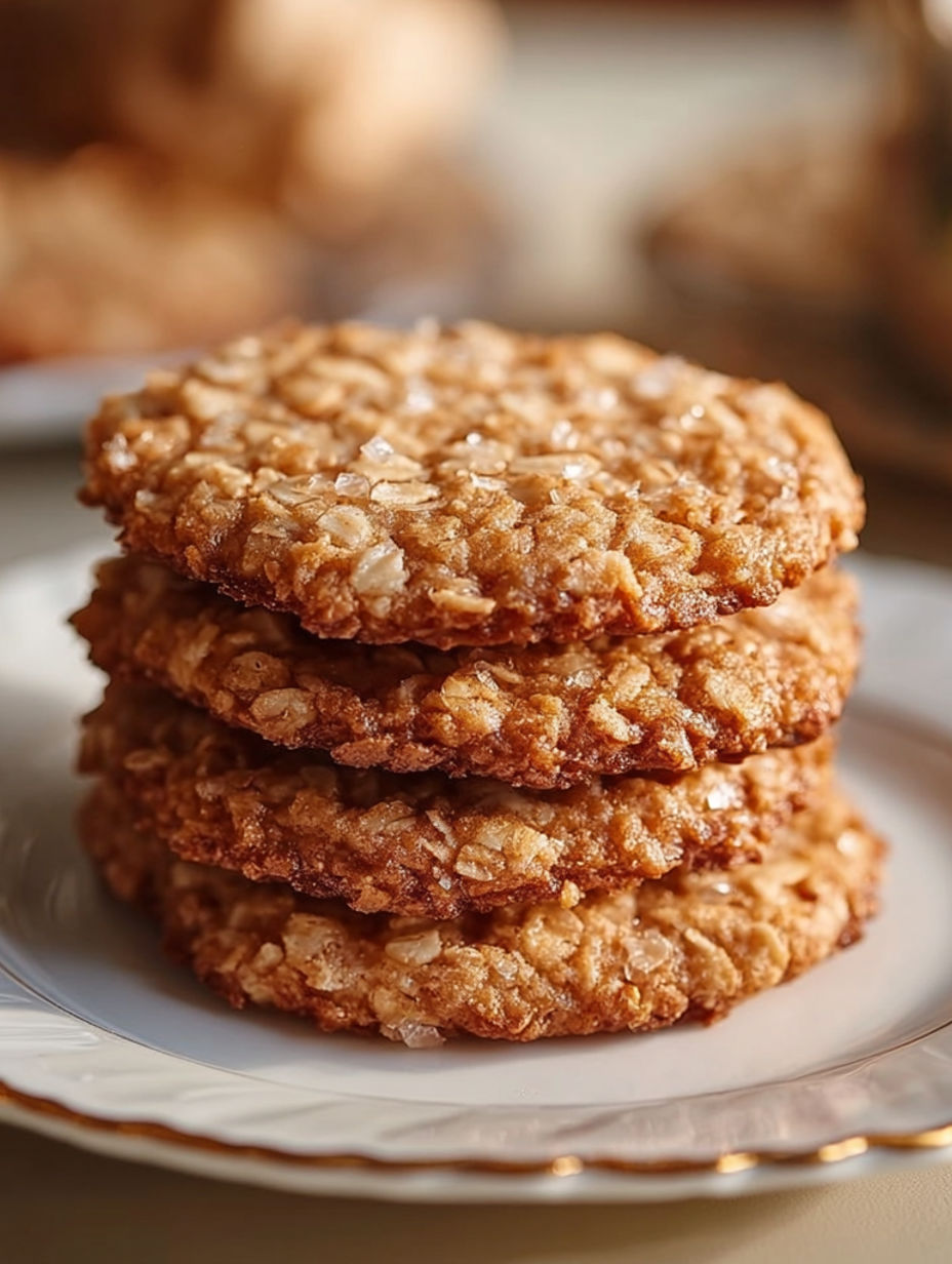 A stack of Zuckerfreie Kokos-Haferkekse.