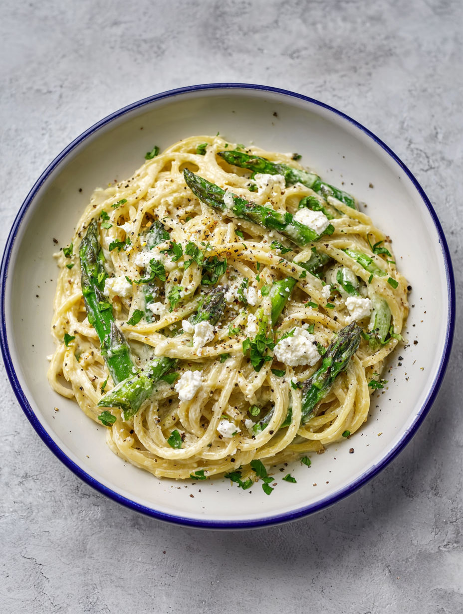 A bowl of cremige lemon feta pasta.