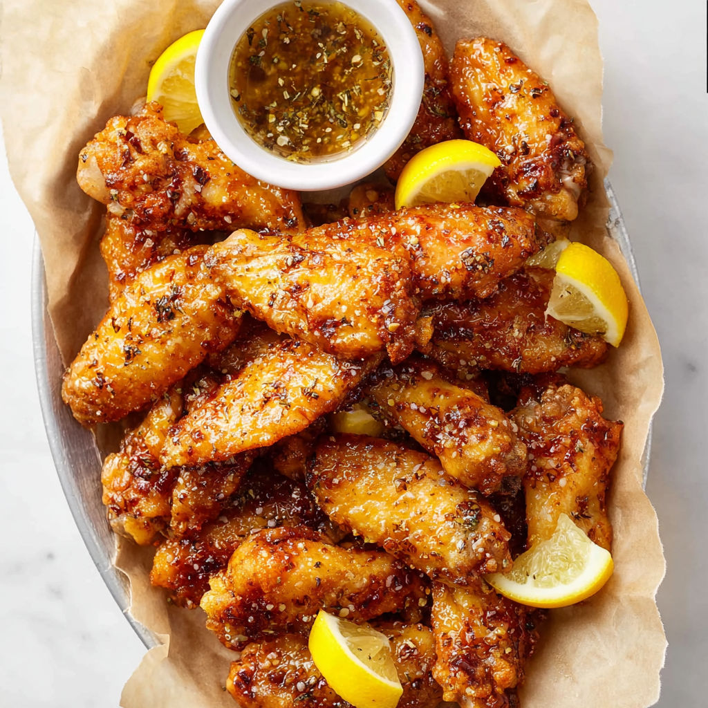 A plate of honey lemon pepper wings.