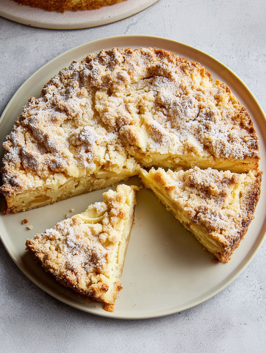 A slice of a Mascarpone Apple Crumble Torta.