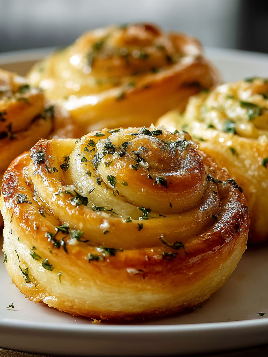 Garlic swirl rolls on a plate.