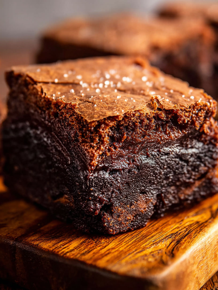 A piece of mochi brownies on a wooden table.