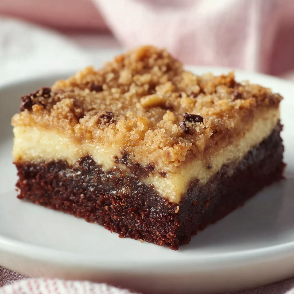 A slice of chocolate and caramel cake.