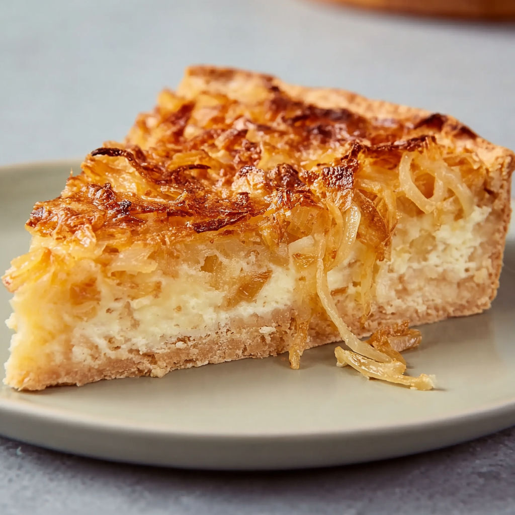 A slice of Zwiebelkuchen nach schwäbischer Art.