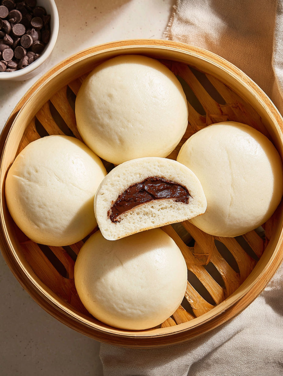 A plate of dumplings with chocolate in the middle.