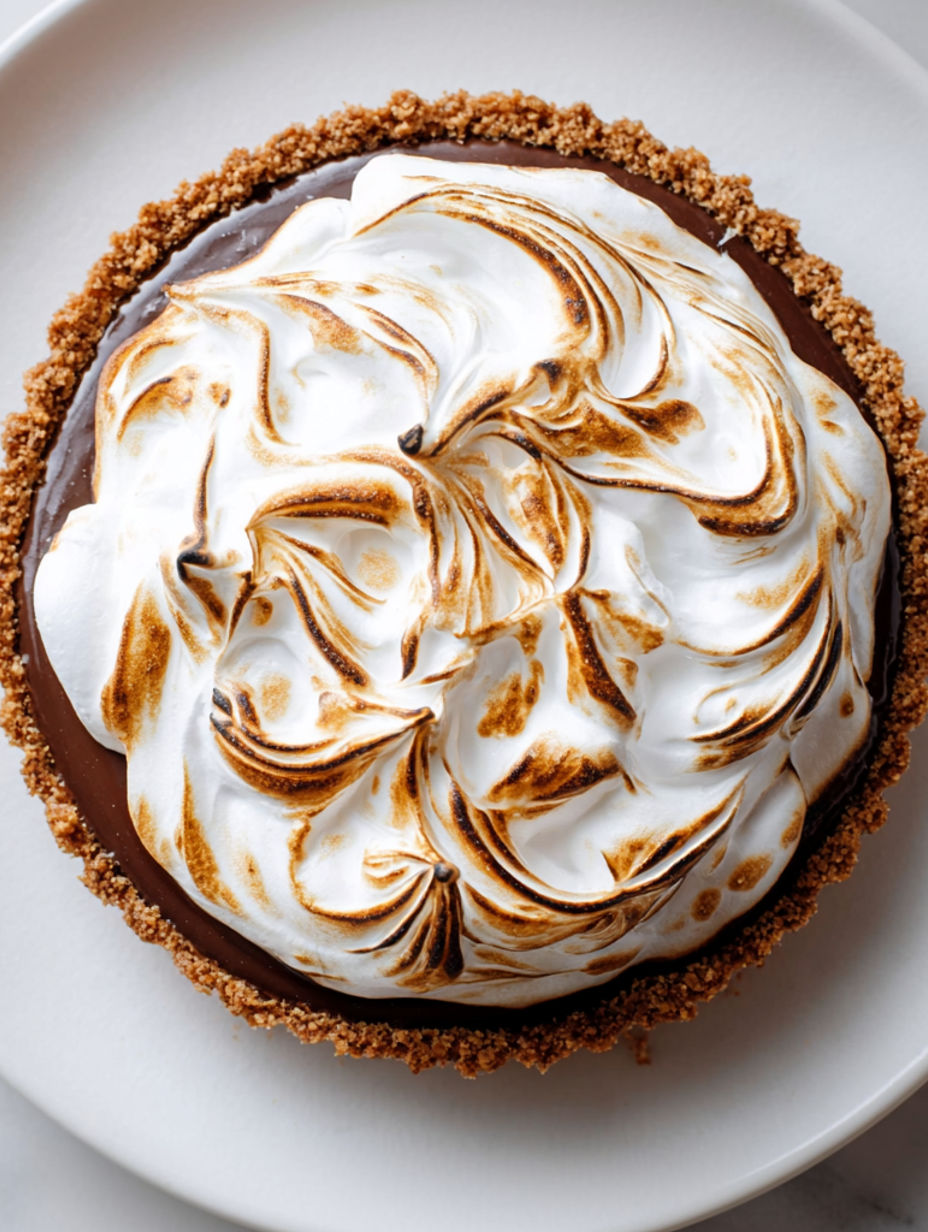 A slice of pie with a chocolate crust and whipped cream.