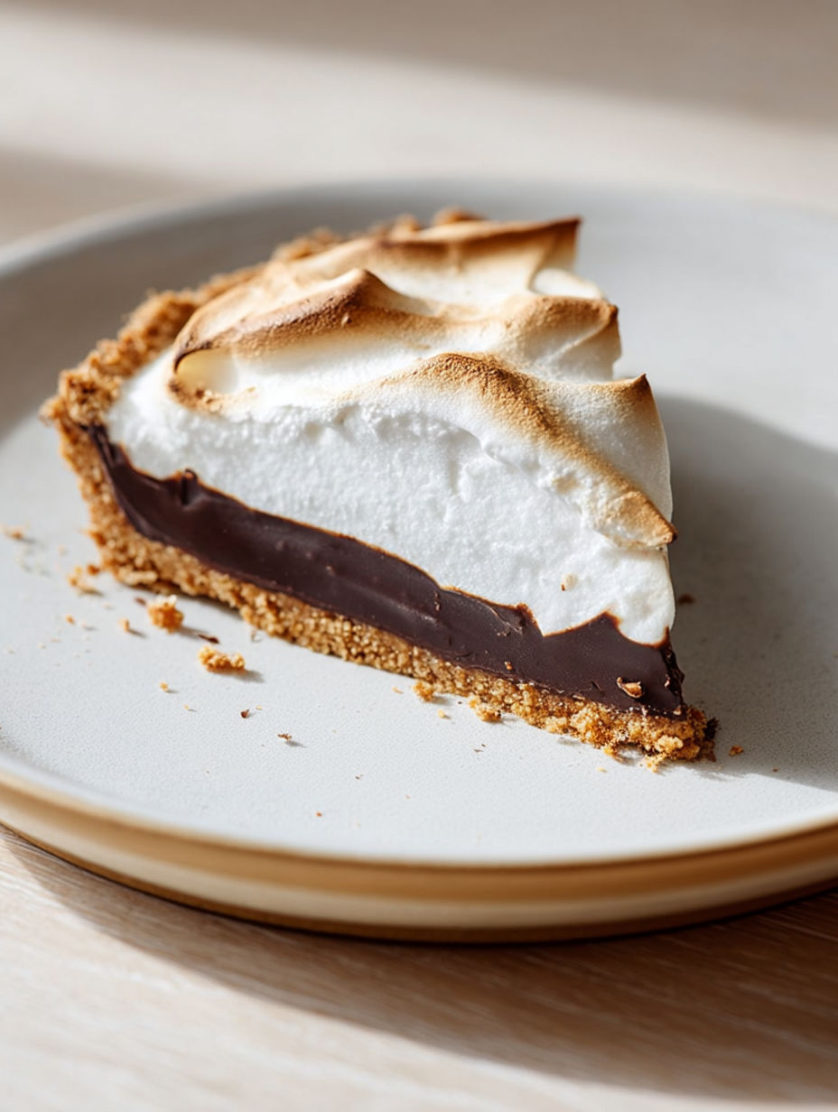 A slice of pie with marshmallows on top.