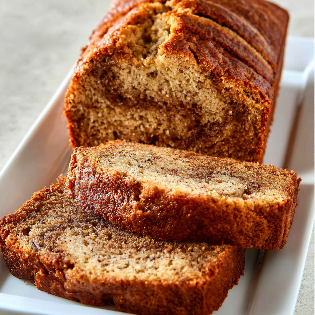 A slice of cinnamon bread on a plate.
