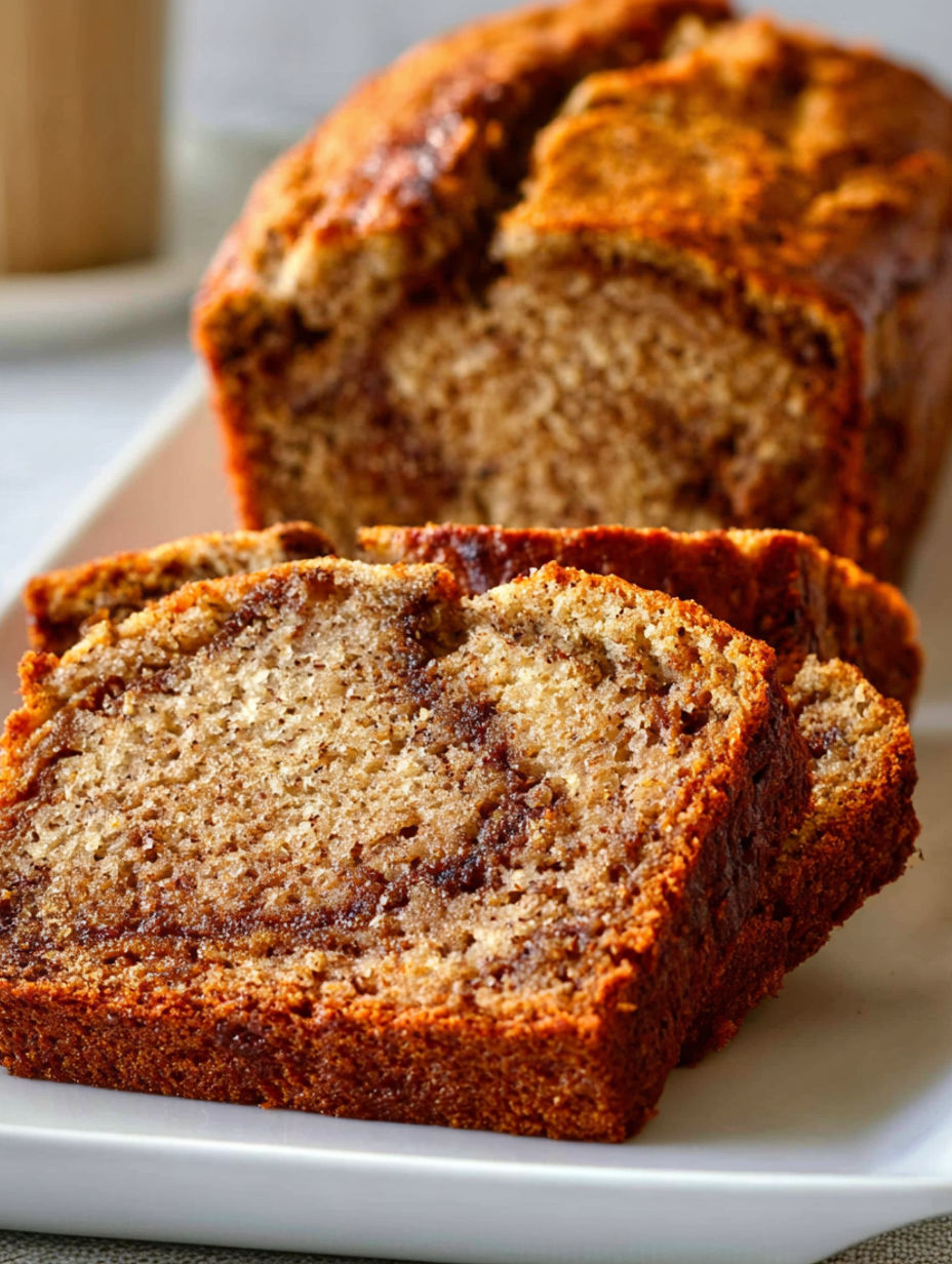 A slice of cinnamon bread on a plate.