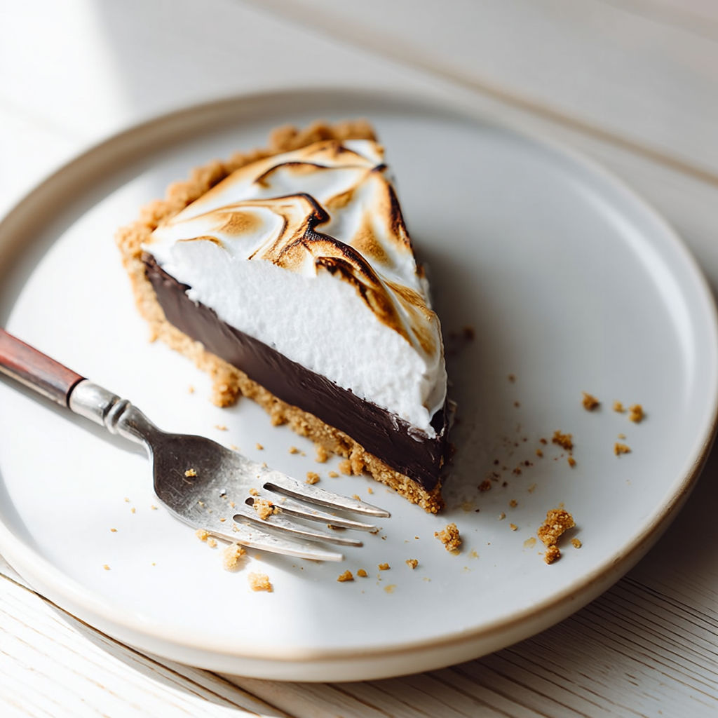 A slice of s'mores pie on a plate.