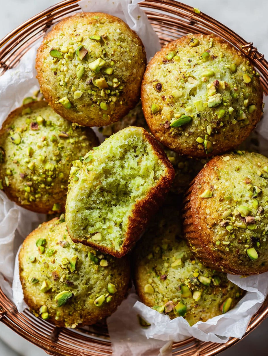 A basket of pistachio muffins.