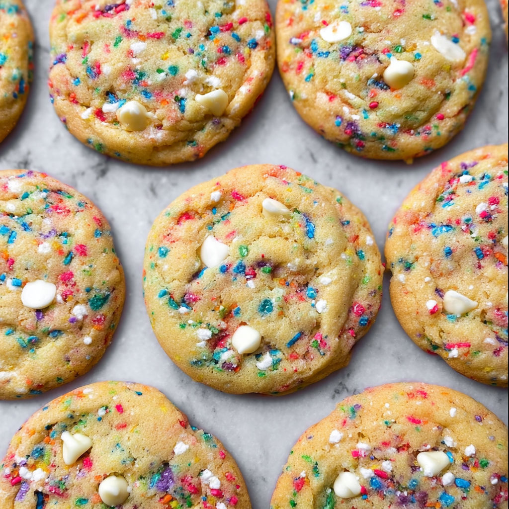 A plate of white chocolate confetti cookies.