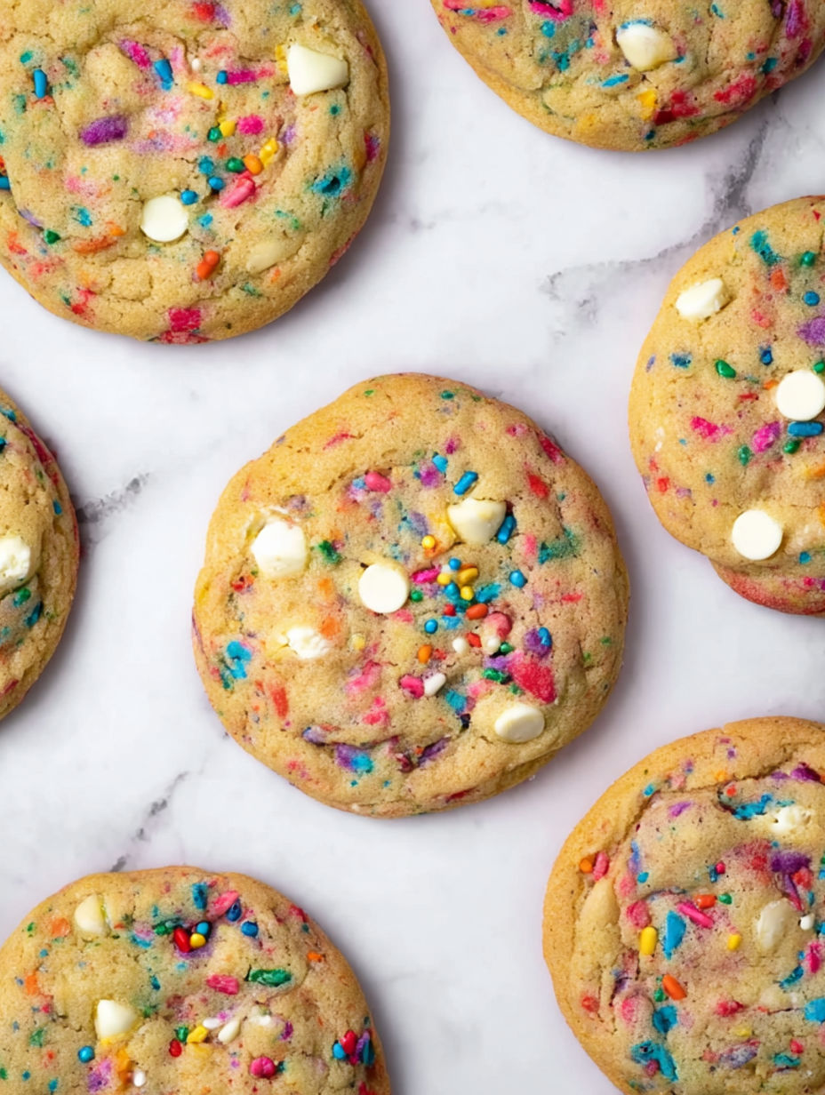 A plate of white chocolate confetti cookies.