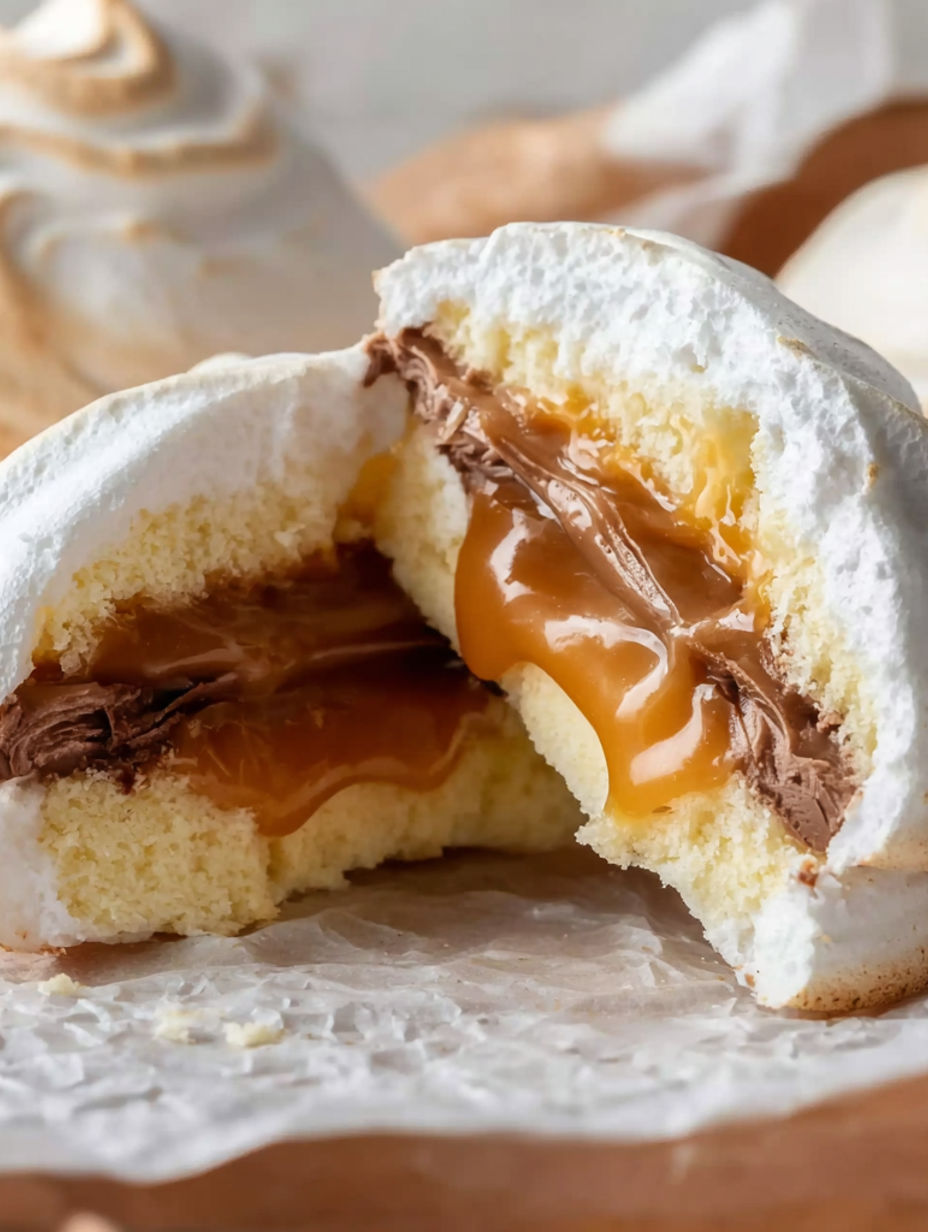 A slice of cake with chocolate and caramel topping.