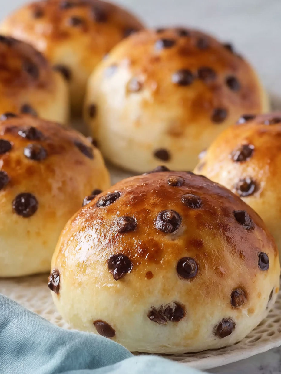 A plate of bread with chocolate chips.