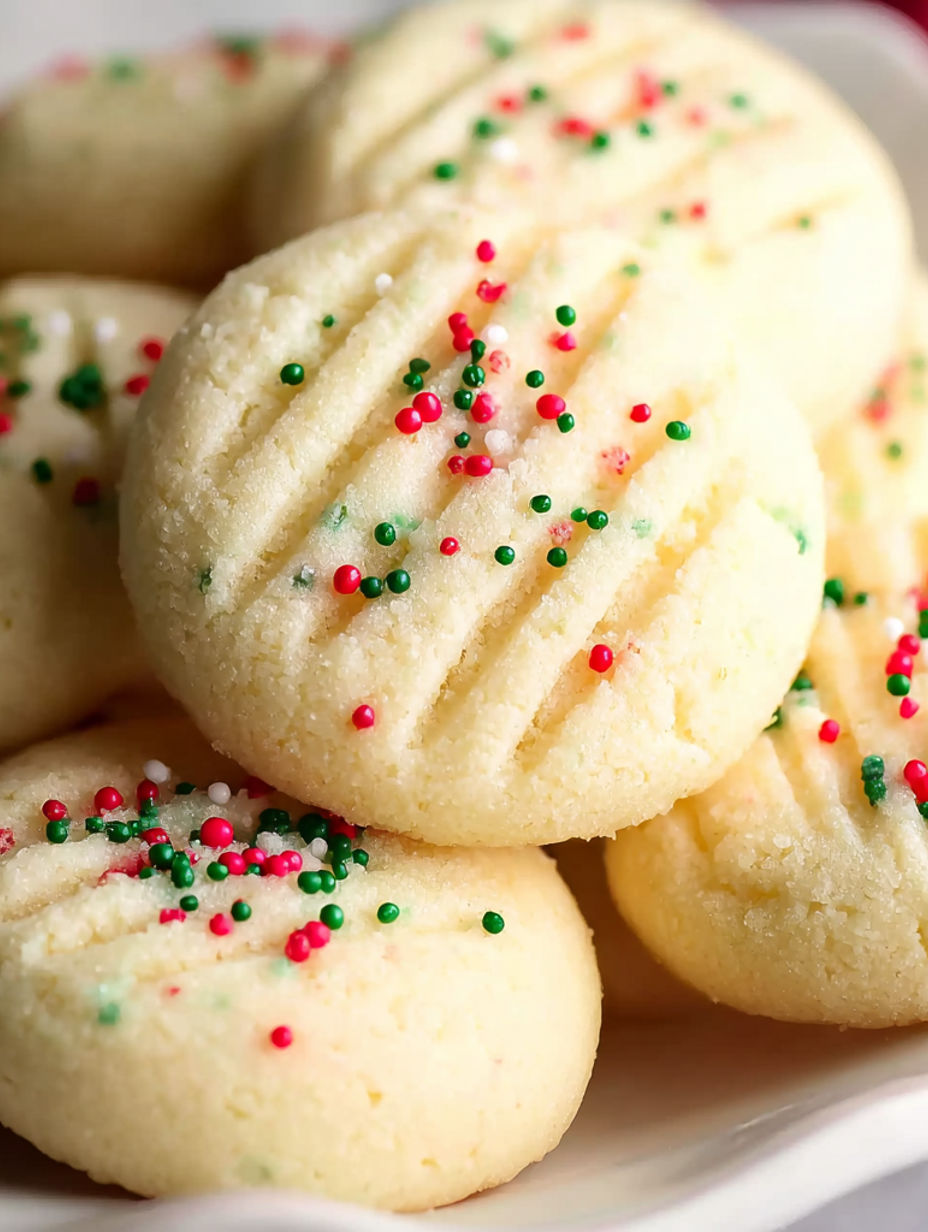 A plate of cookies with green and red sprinkles.