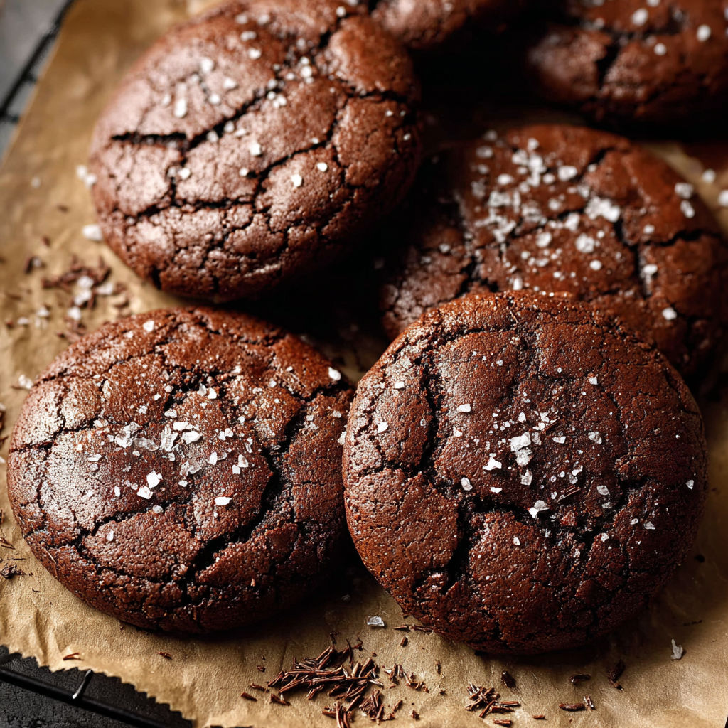 A plate of chocolate cookies with sugar on top.