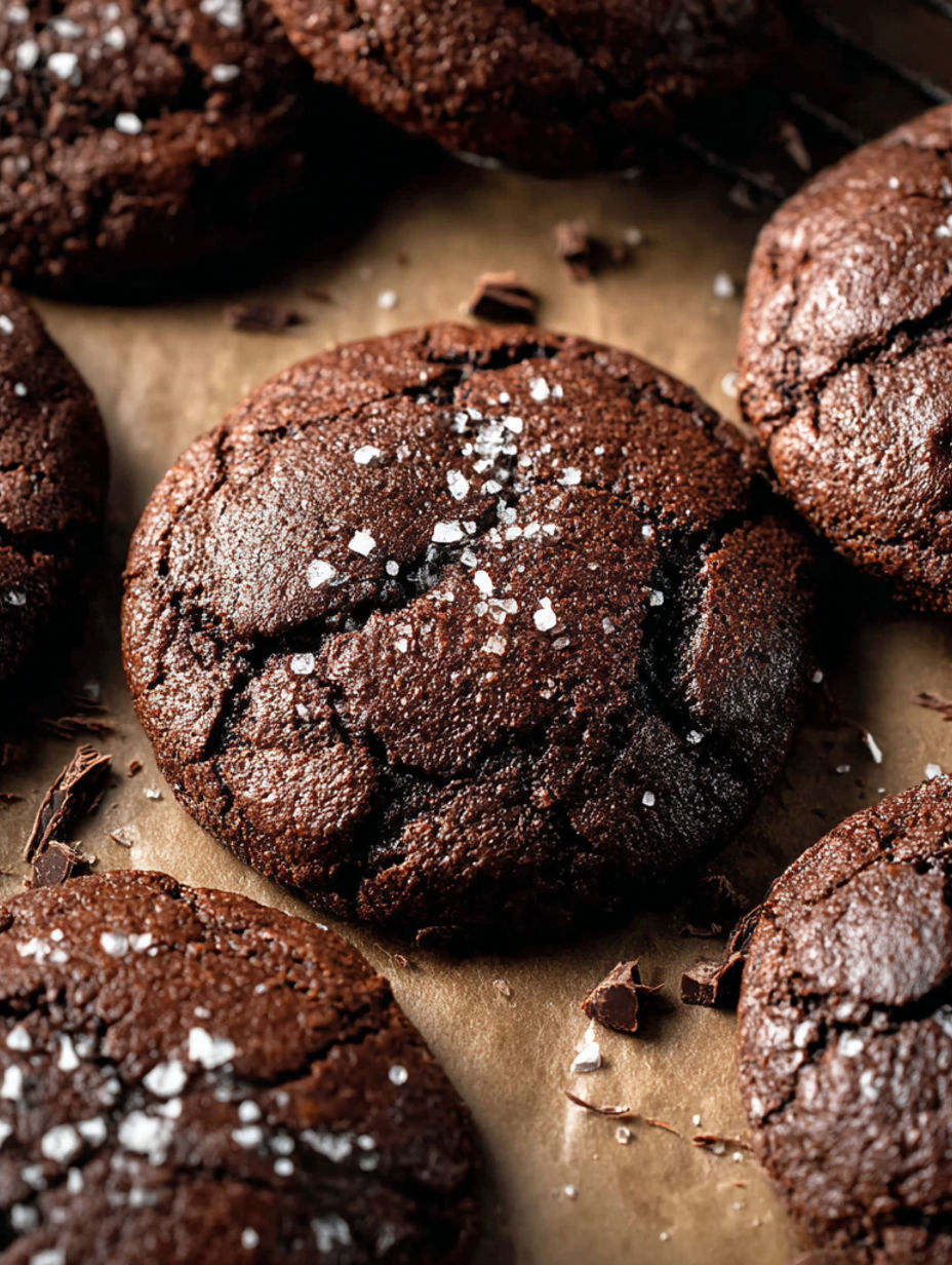 Chocolate cookies with sugar on top.