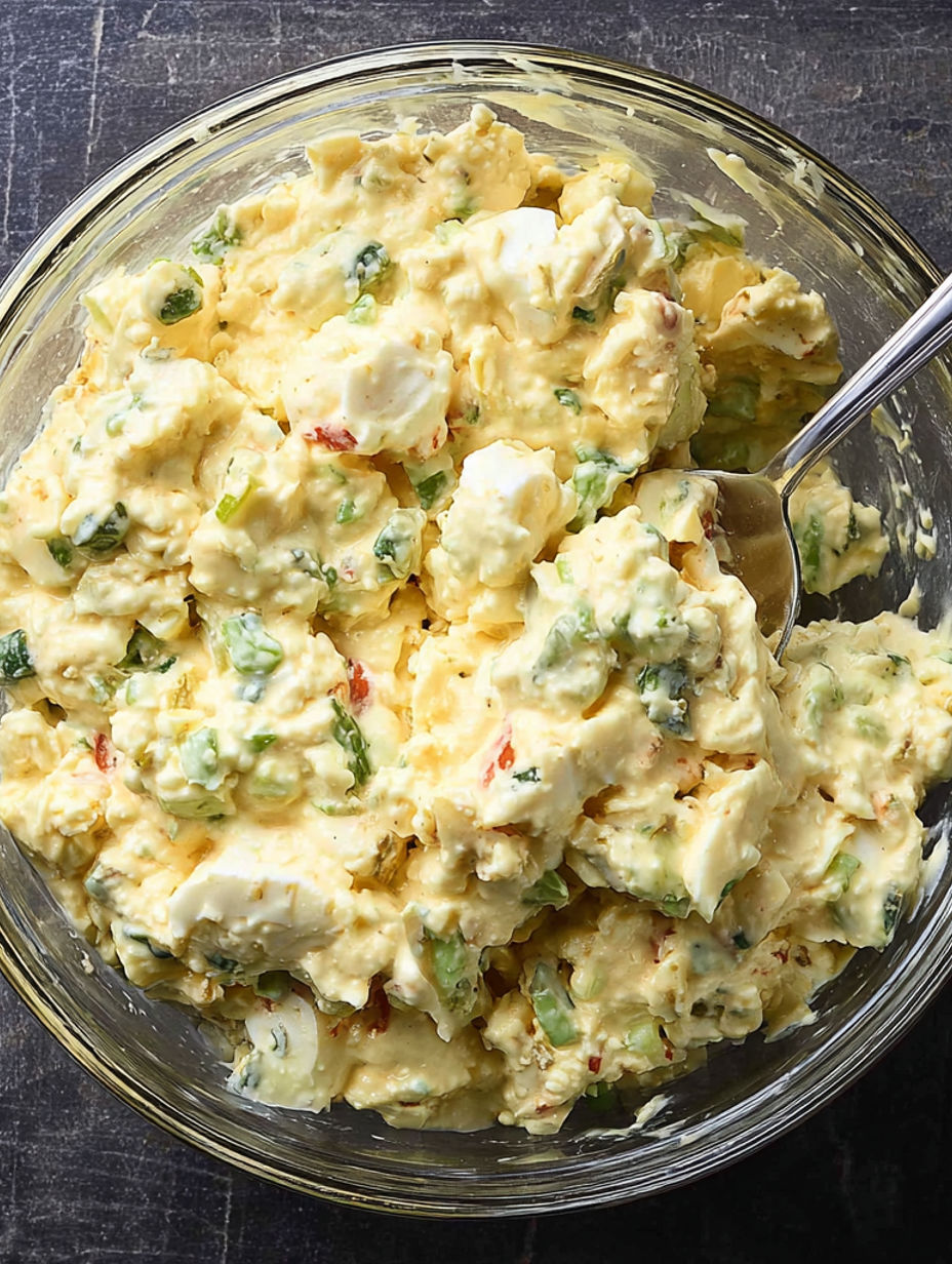 A bowl of Hüttenkäse-Eiersalat.