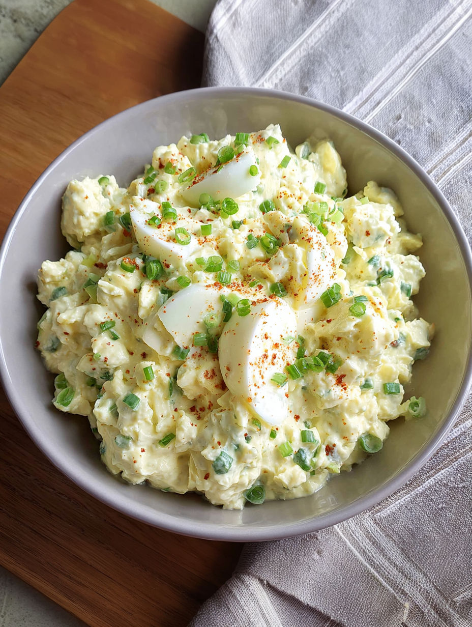A bowl of Hüttenkäse-Eiersalat.