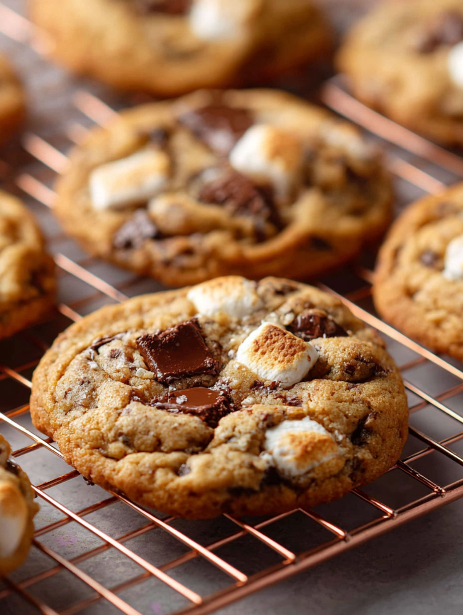 A tray of cookies with marshmallows on top.