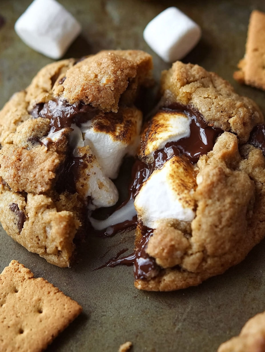 A cookie with marshmallows and chocolate.