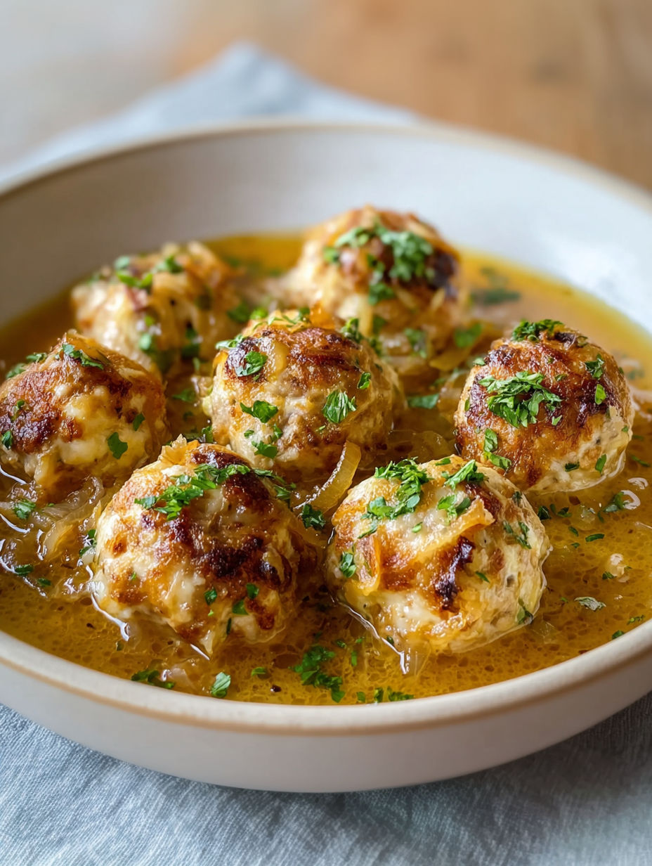 A bowl of meatballs in a sauce.