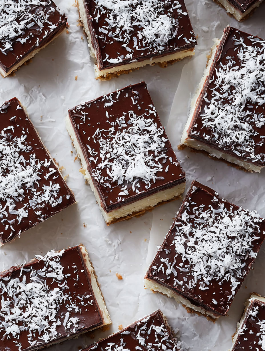 A close up of a chocolate dessert with coconut on top.