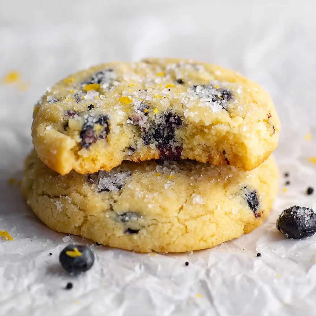 Two cookies with blueberries and orange zest on top.