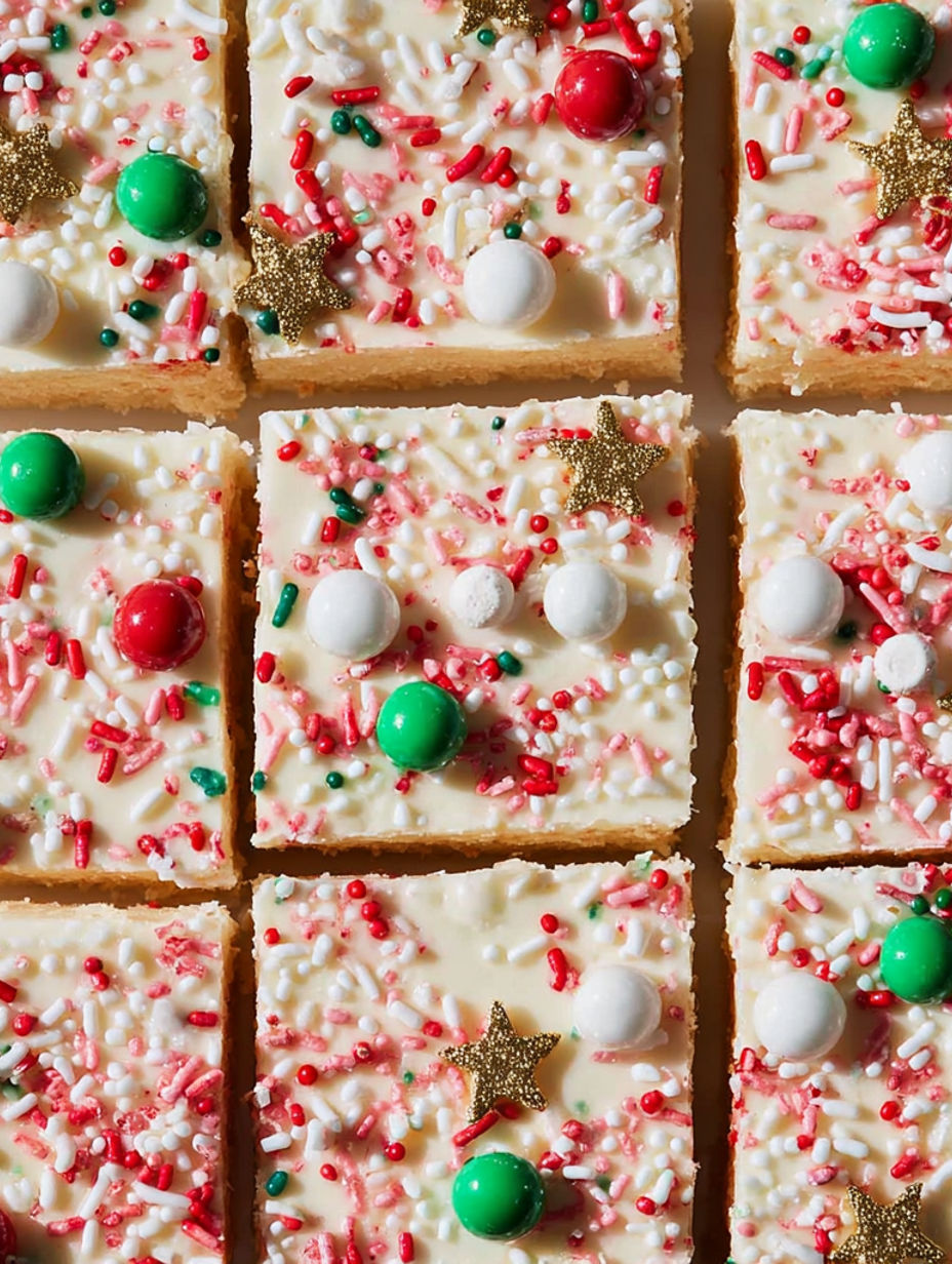 A close up of a Christmas sugar cookie bar.