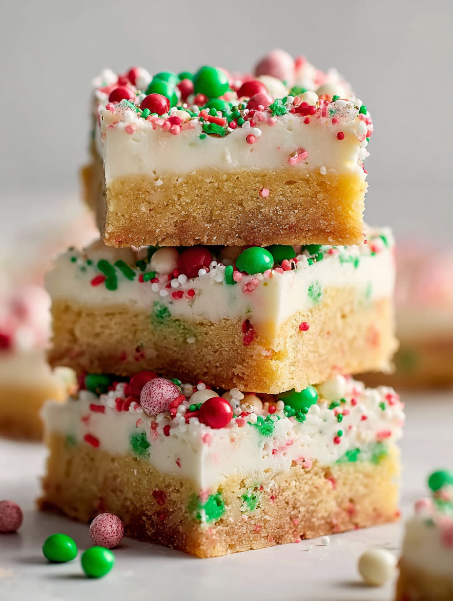 Three stacked bars of Christmas sugar cookie.