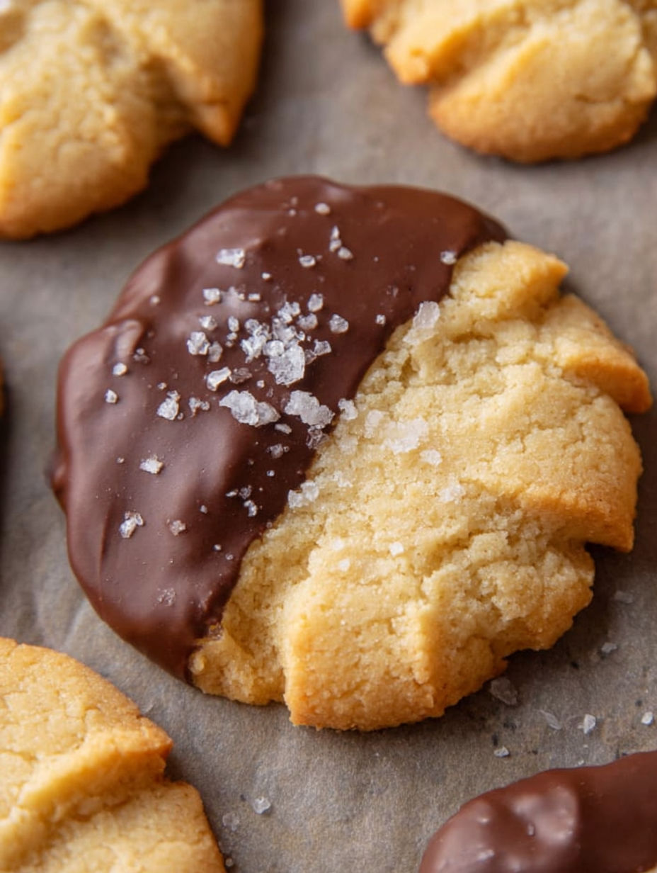 A piped danish butter cookie with chocolate and sugar.