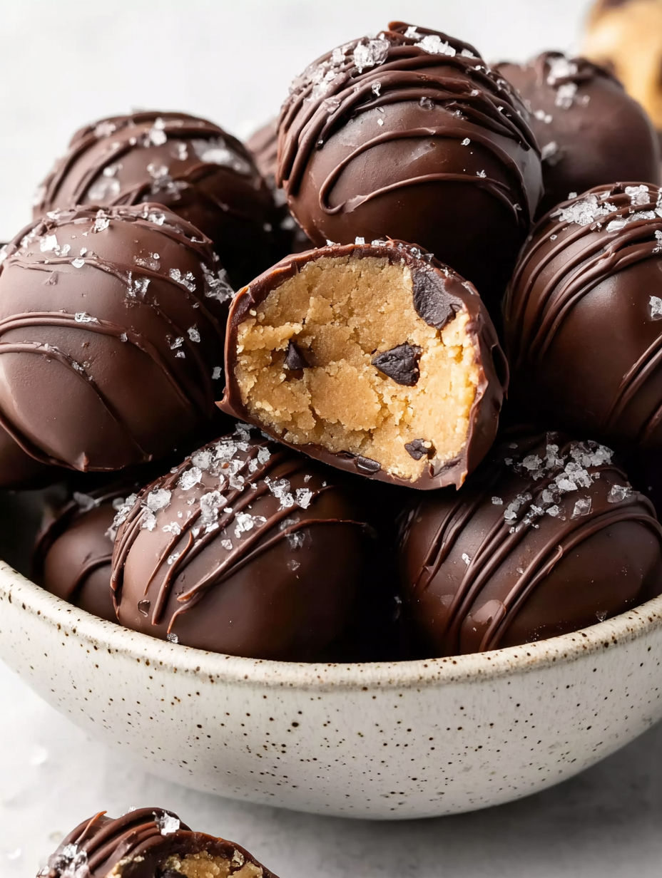 A bowl of chocolate covered peanut butter balls.
