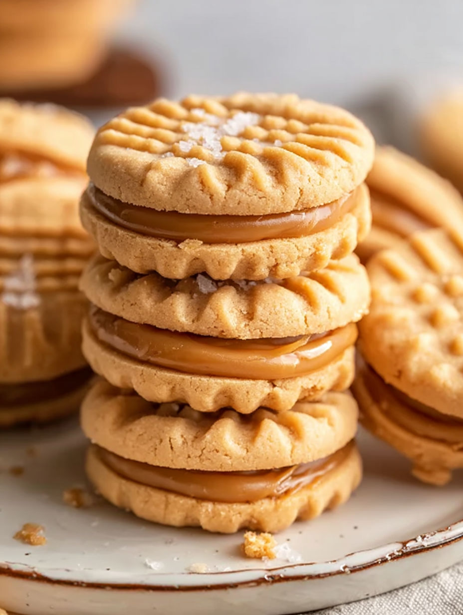 A stack of cookies with a caramel glaze.