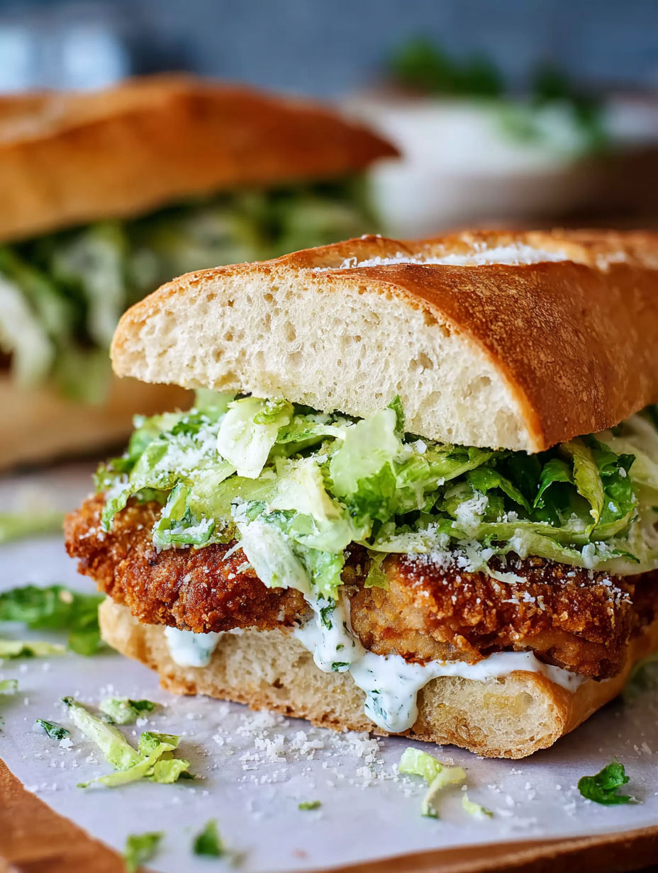 A crispy chicken caesar sandwich with lettuce and mayonnaise.