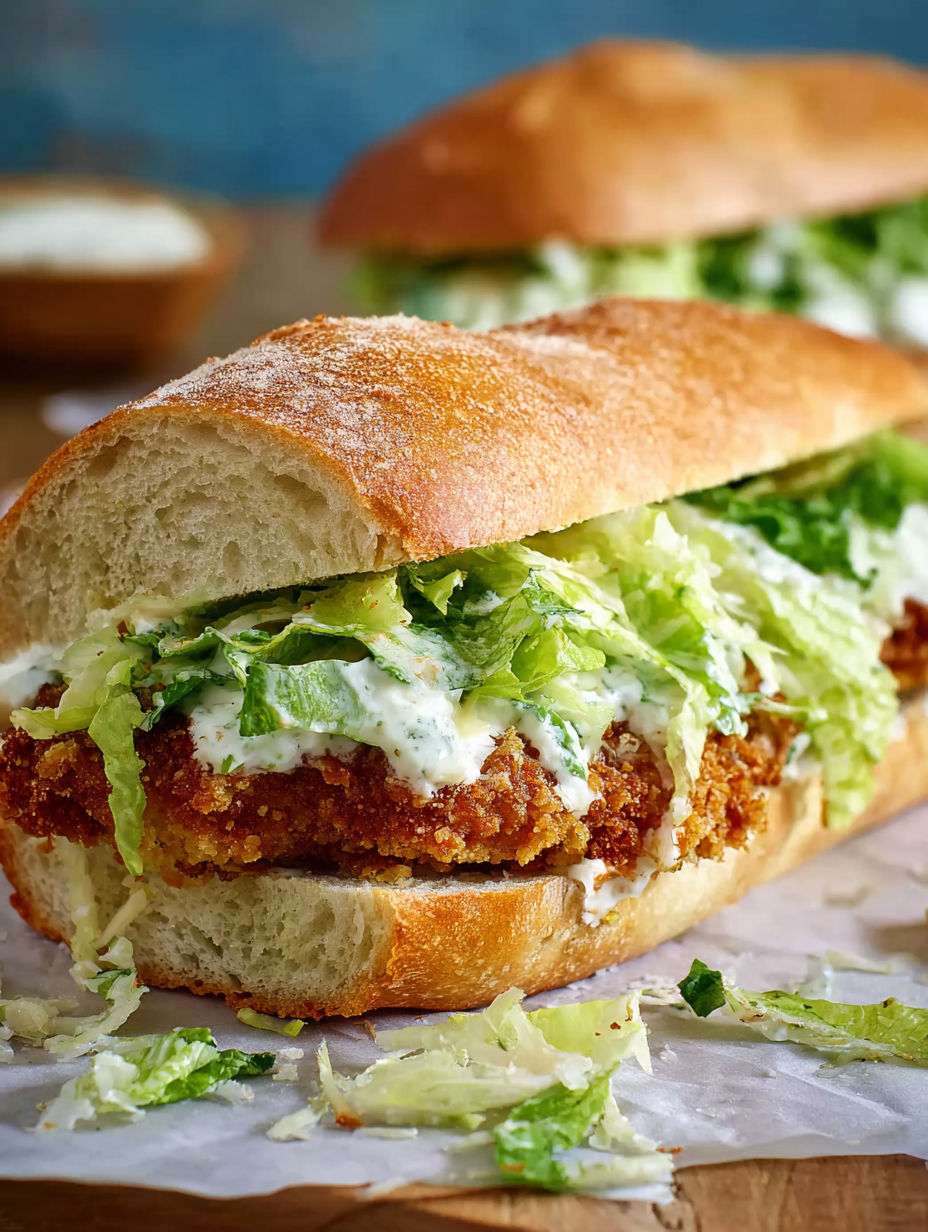 A crispy chicken Caesar sandwich.