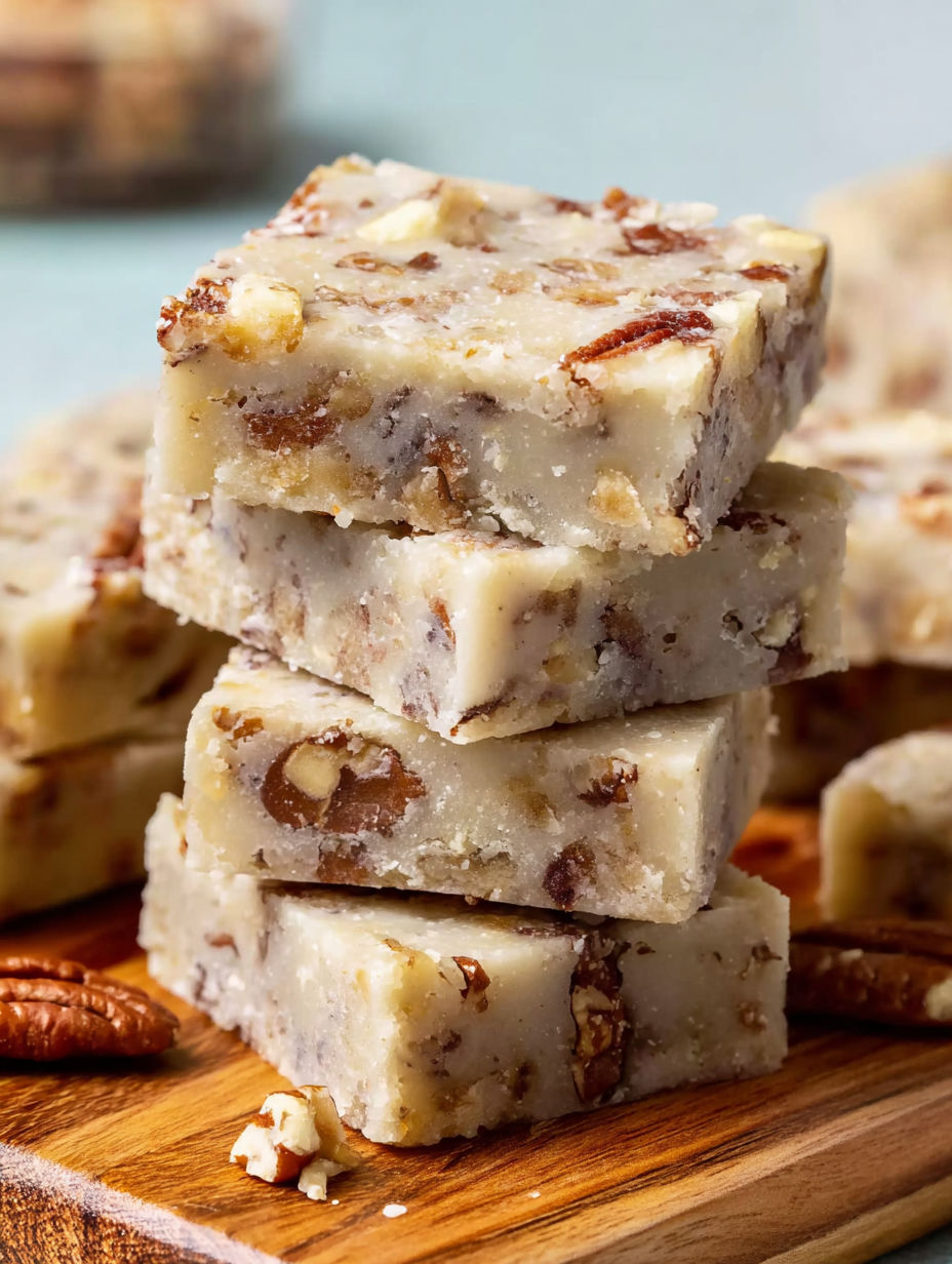 A stack of pecan shortbread bars.
