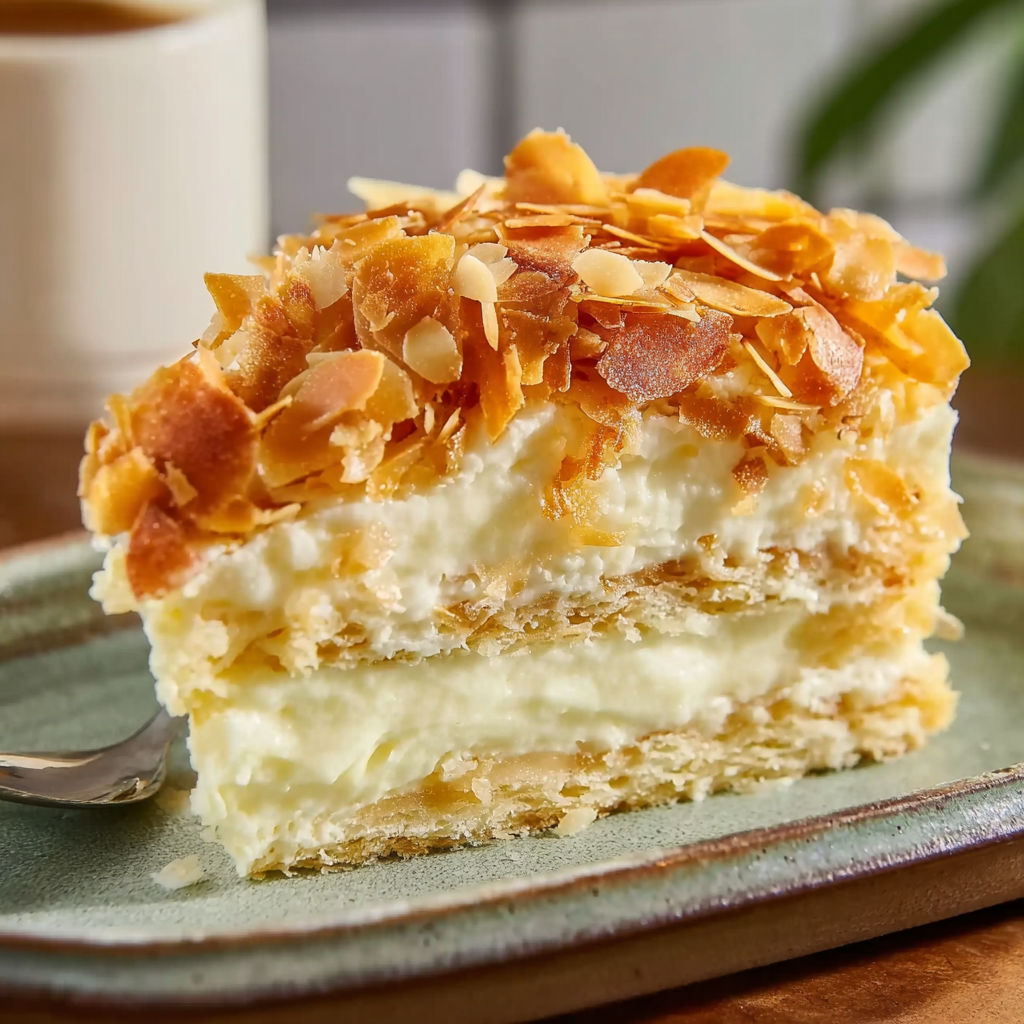 A slice of Bienenstich Tiramisu.