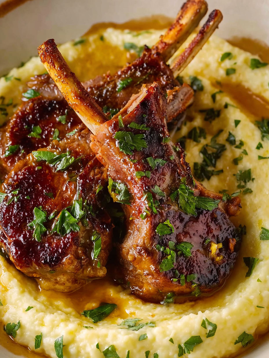 Lamb cutlets with honey garlic butter.