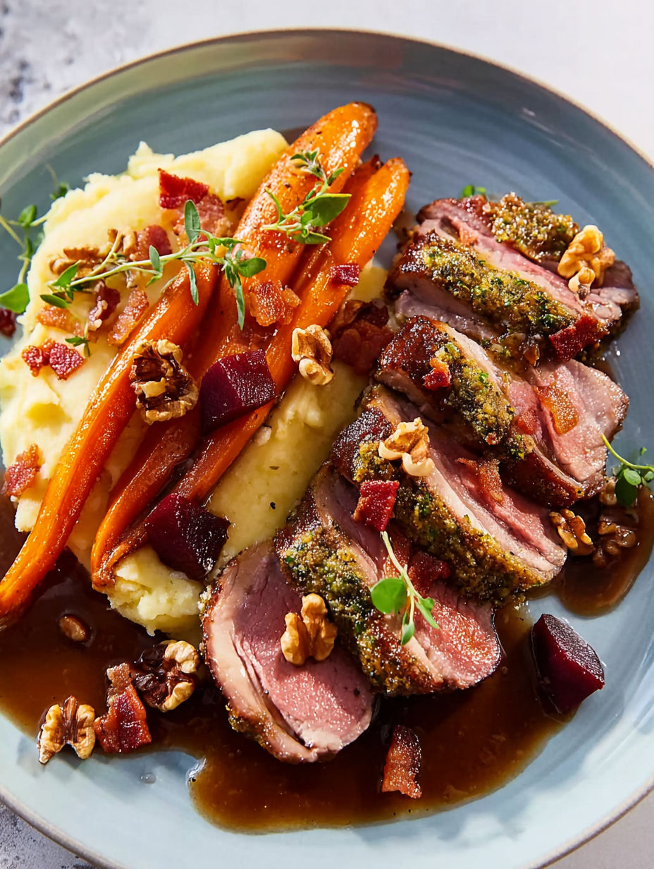 A plate of food with meat and vegetables.
